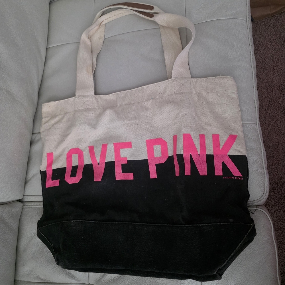 Victoria's Secret Pink and Black Canvas Tote